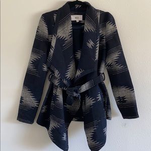 Navy Aztec Waist-Tie Coat